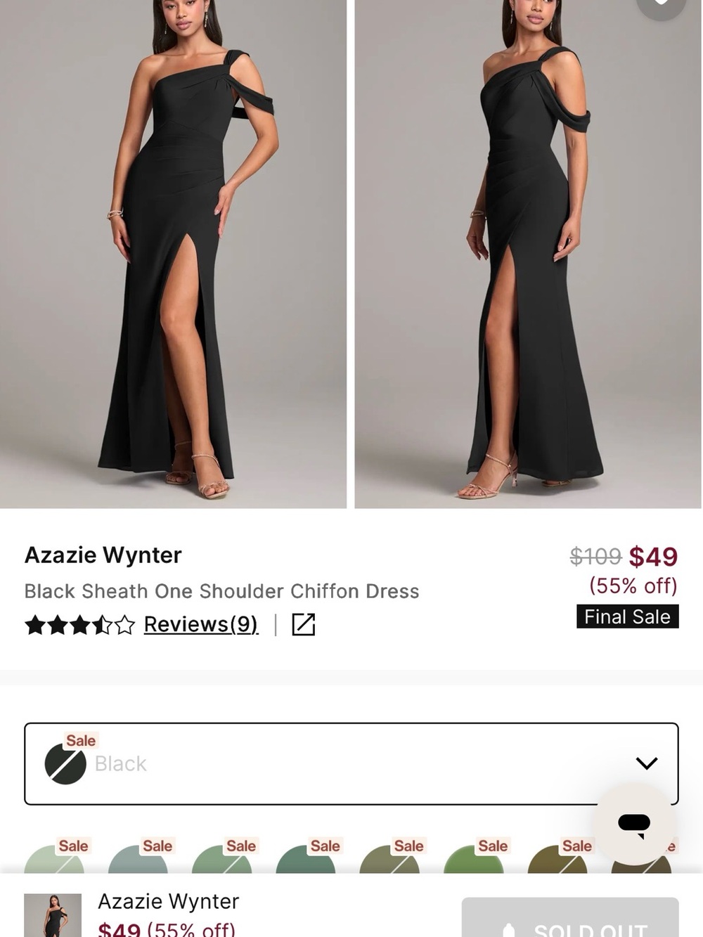 Azazie Black One-Shoulder Sheath Gown
